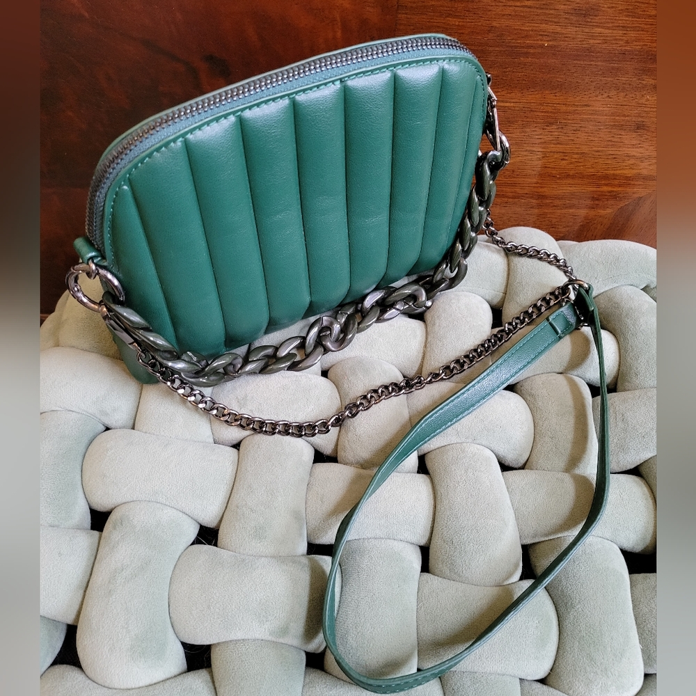 Vegan Leather crossbody bag in green with green and dark grey hardware